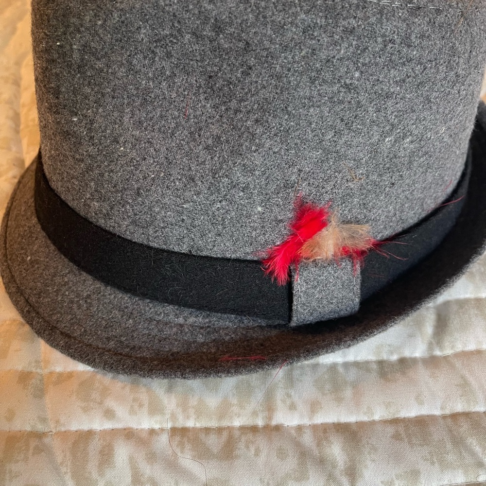 Gray hat with feather